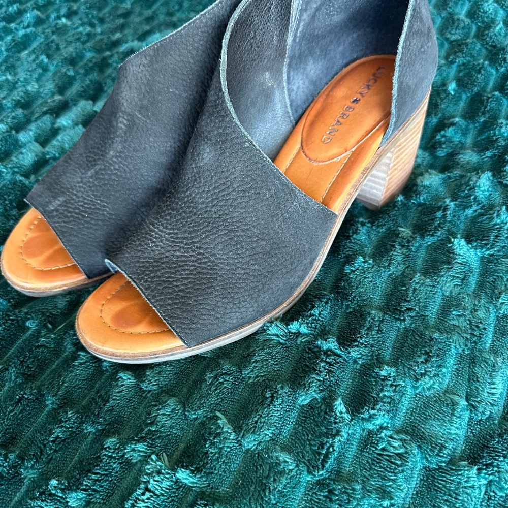 Lucky Brand Black Peep Toe Mules